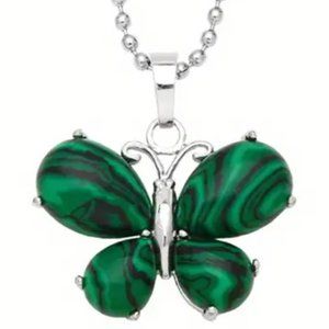 Malachite Synthetic Stone Cute Butterfly Pendant Necklace Pendant